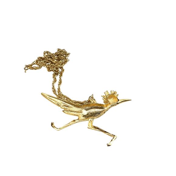 Roadrunner Circa 1970 Chunky Gold Plated On the Run Roadrunner Pendant Necklace - Picture 4 of 8